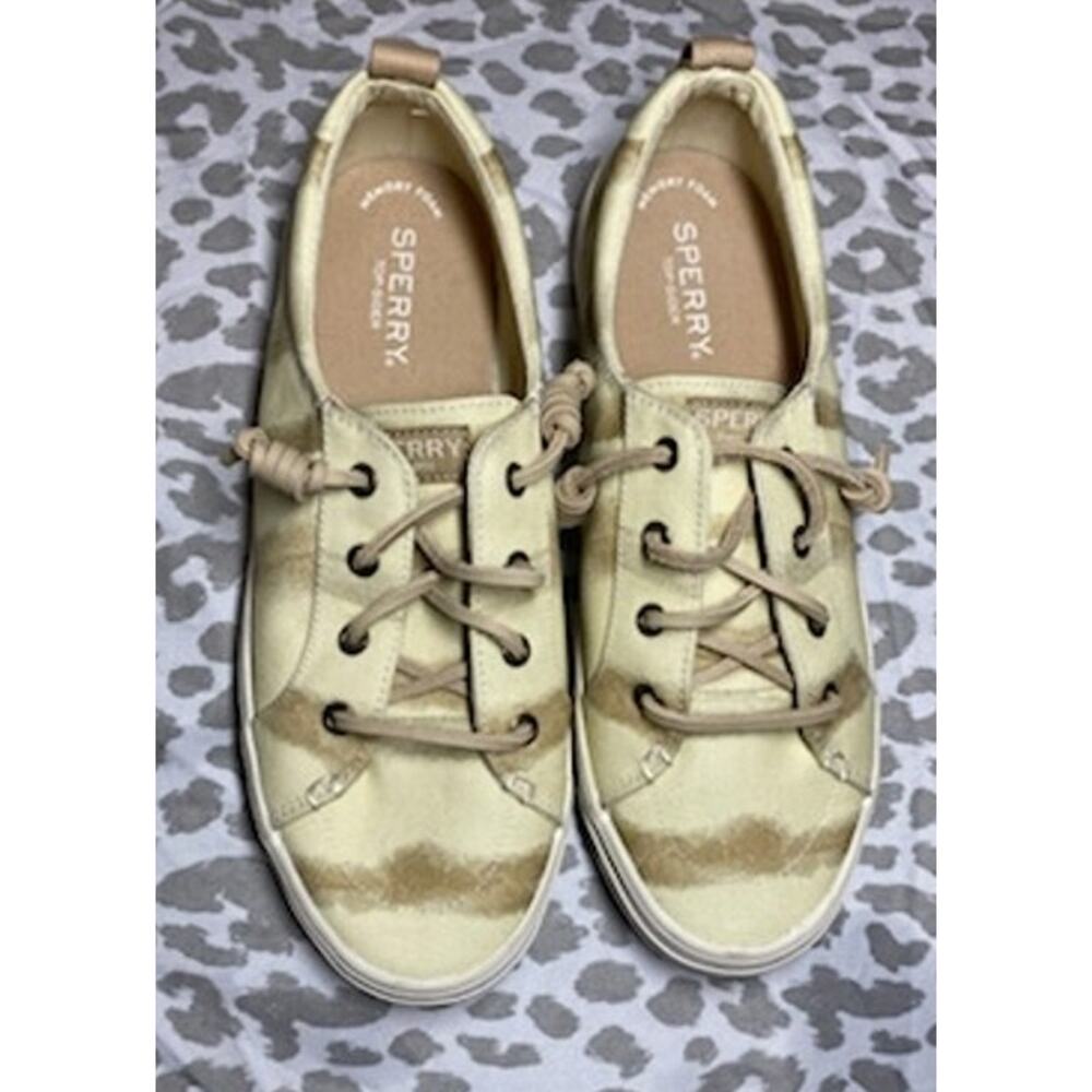 Sperry Crest Vibe Canvas Sneakers Women’s 7.5M White Low Top Lace Up Preowned